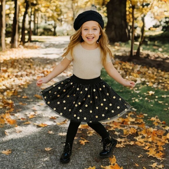 Kate Spade New York Girl's Tulle Flare Skirt The Rules Gold Polka Dot Holiday 4 - Picture 1 of 11